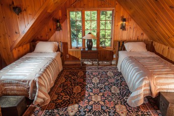 Crosswinds - North bedroom with wood paneled walls & ceiling NY0316-18