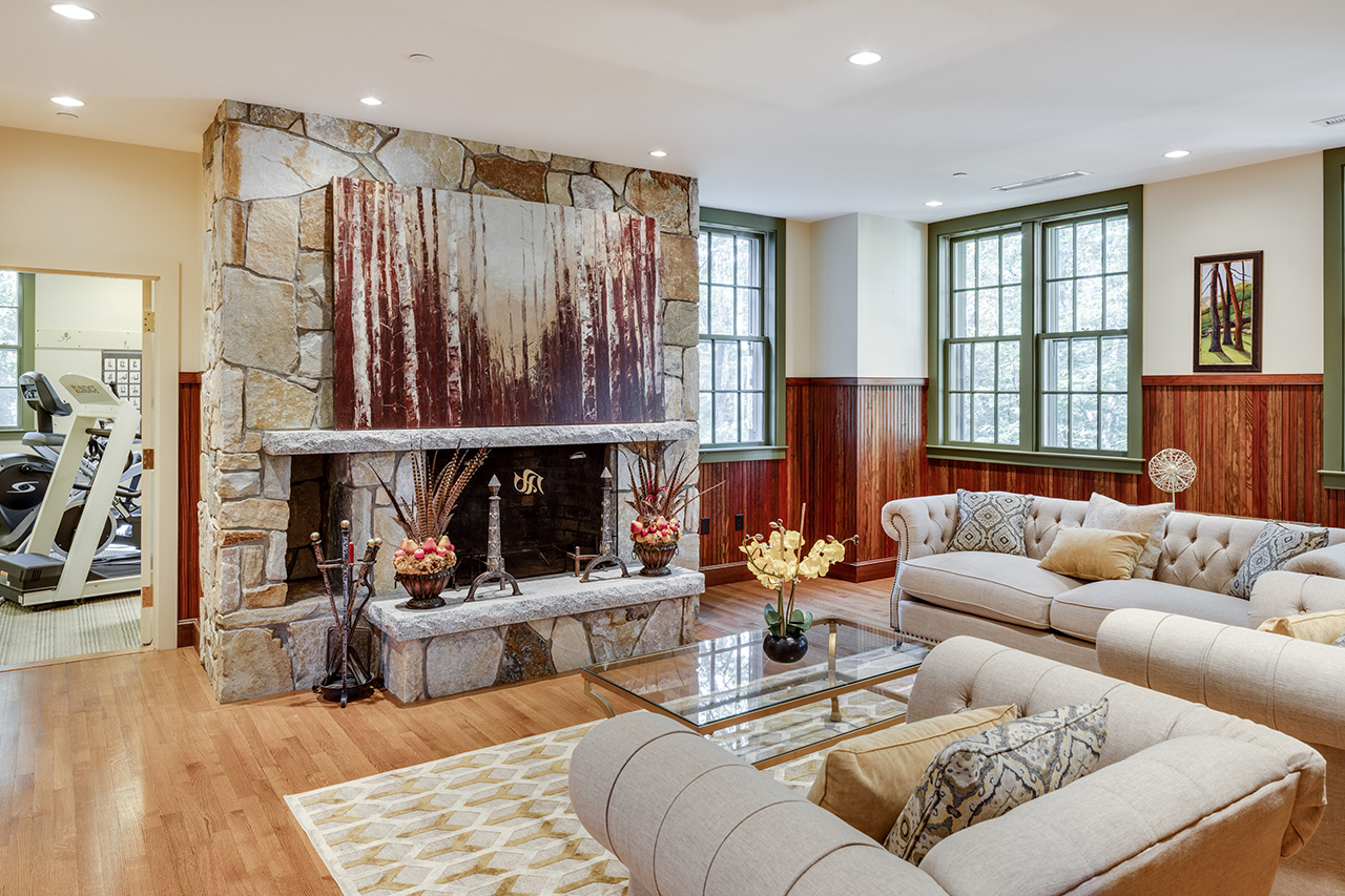 Weld Pond Estate, Reception lounge & gym Well Pond Estate, Dedham, Estate