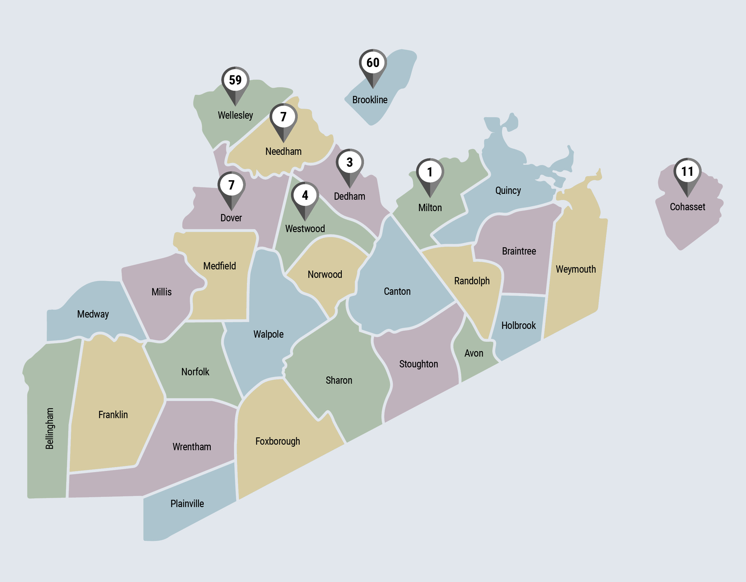 Norfolk County- Sales by Town map