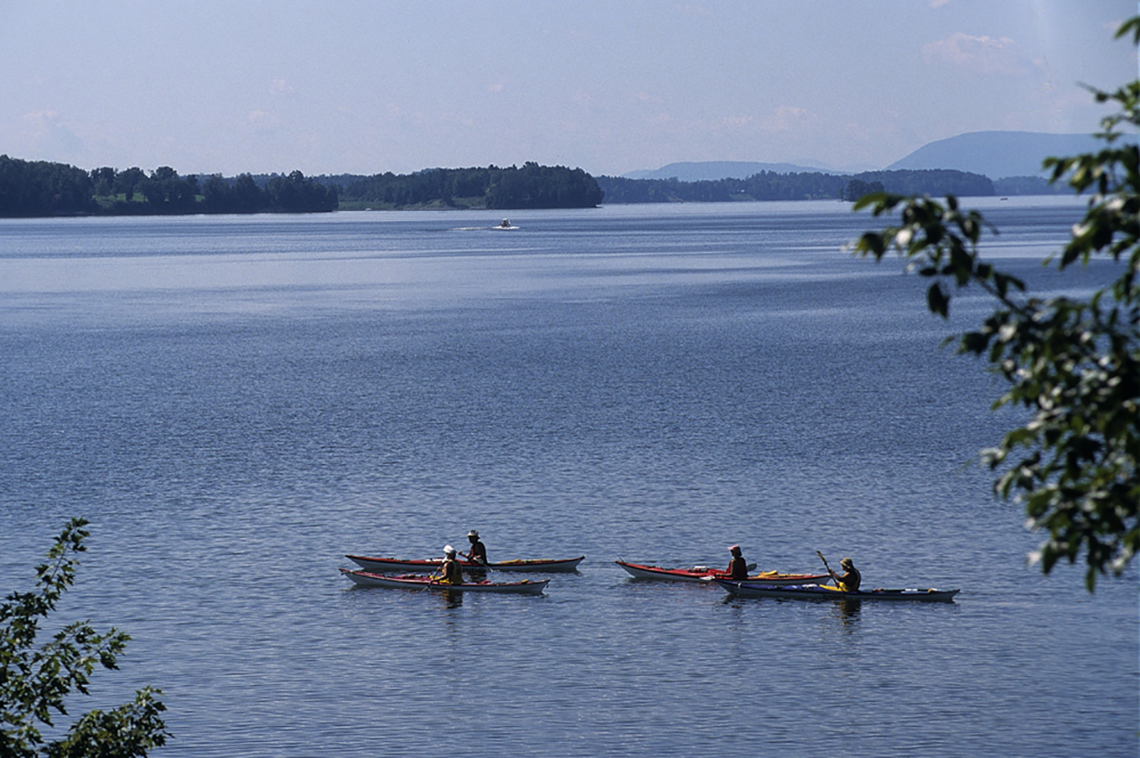 Kayakers by Button Bay State Park Lake Champlain in Ferrisburg, Vermont.
