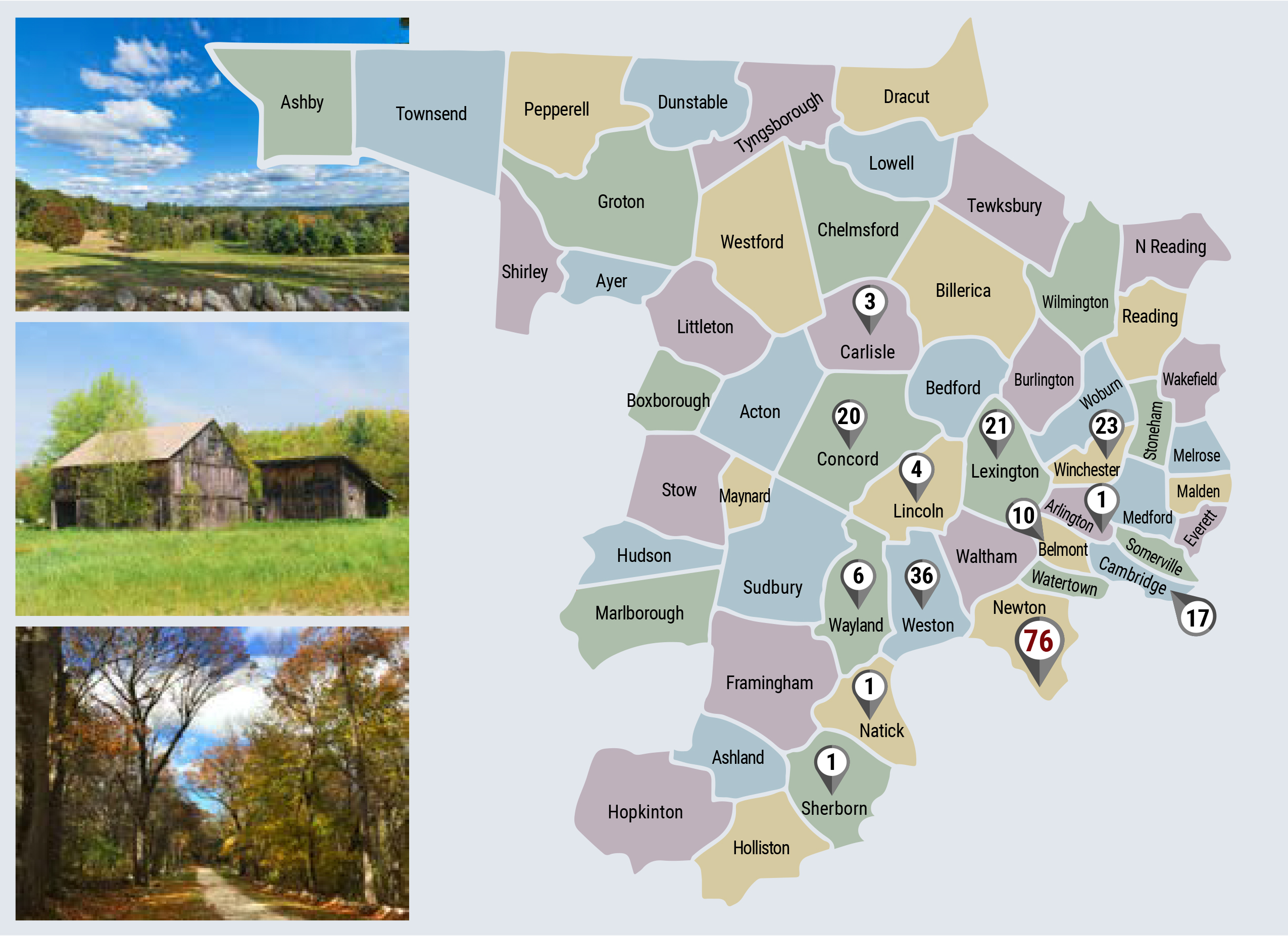 Middlesex County- Sales by Town map