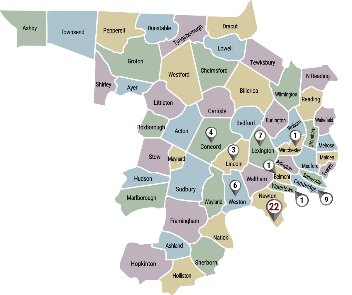 Middlesex County- Sales by Town map Middlesex Market Watch Map