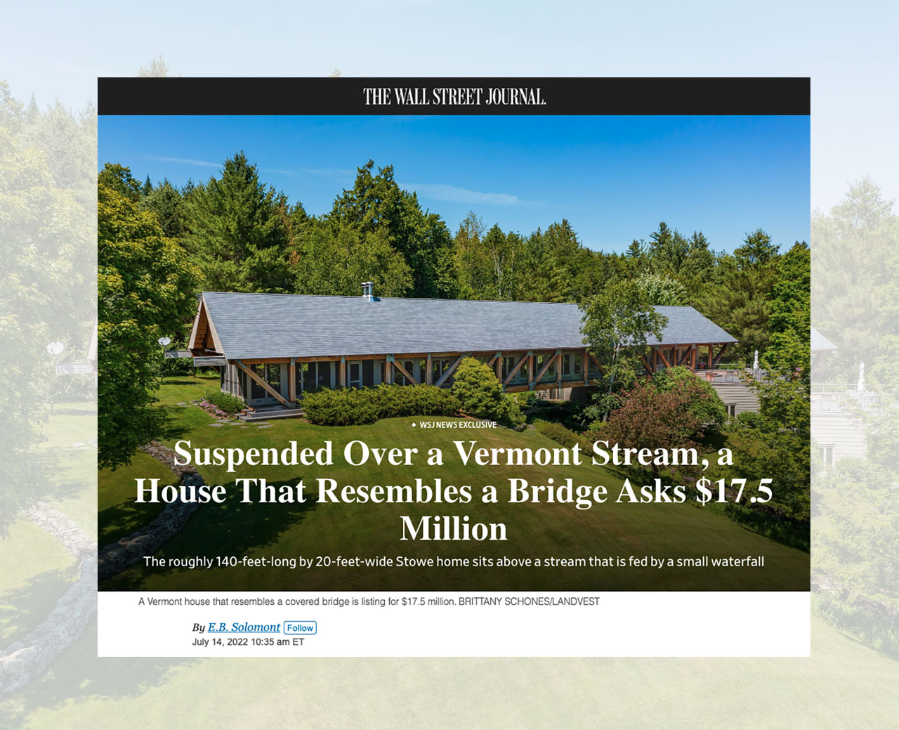 covered bridge house in WSJ