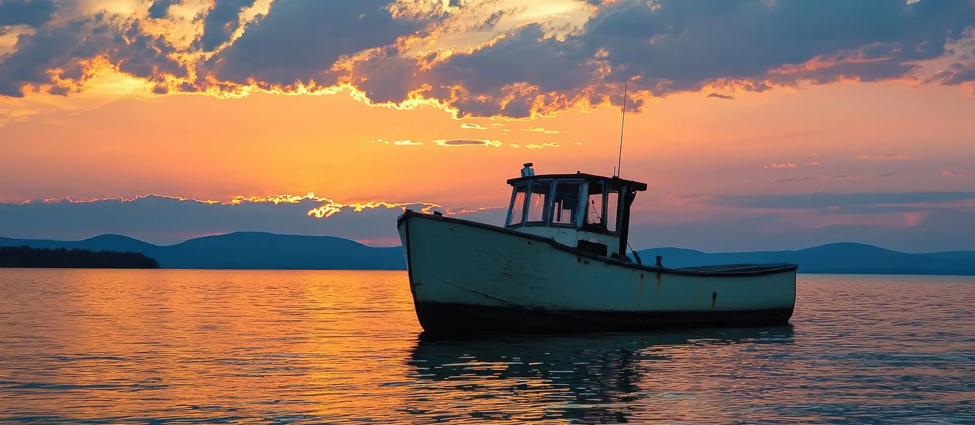 Lake Champlain Fishing Boat Sunset 