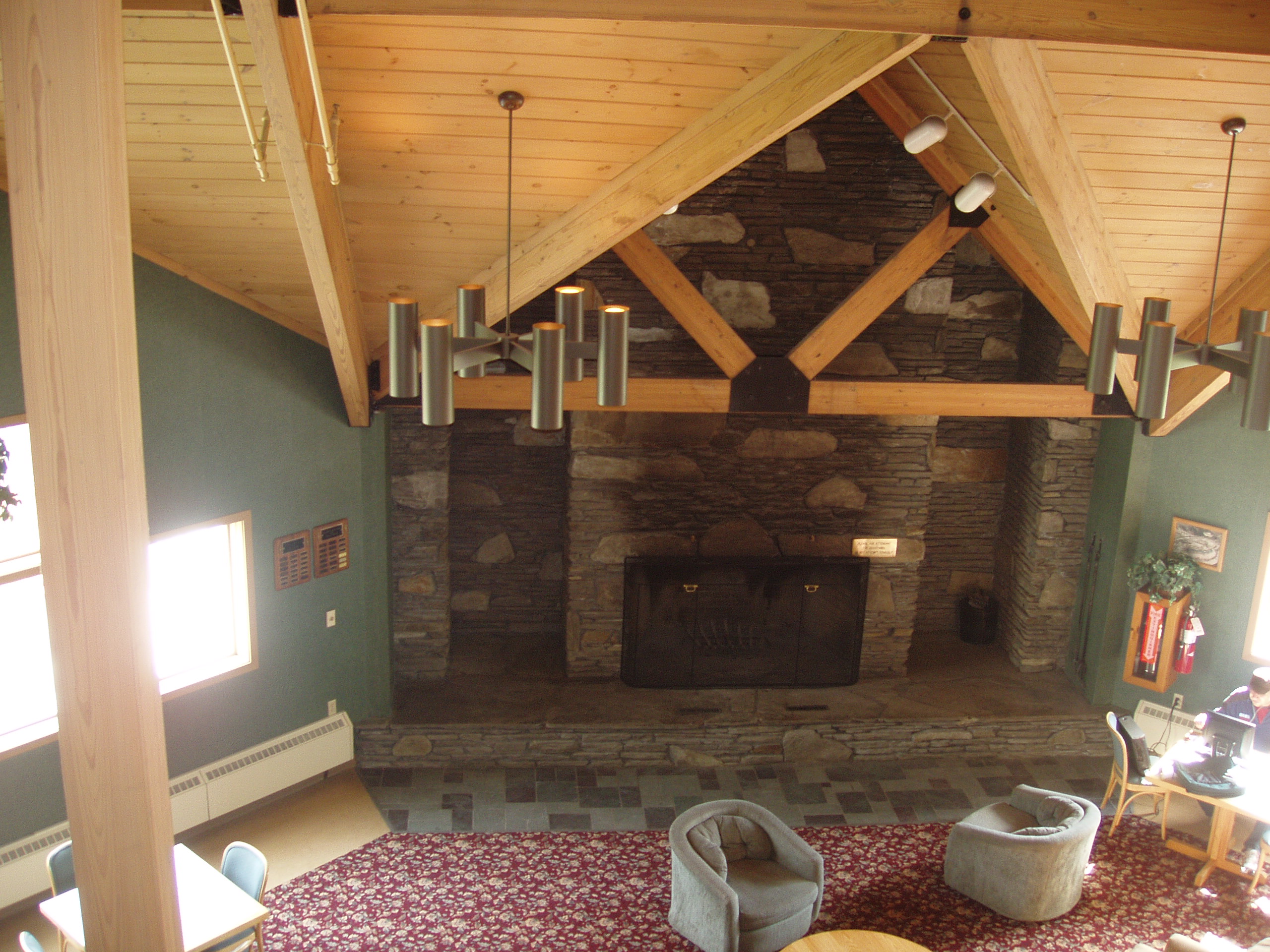 Lodge at Lincoln Station lobby with fireplace