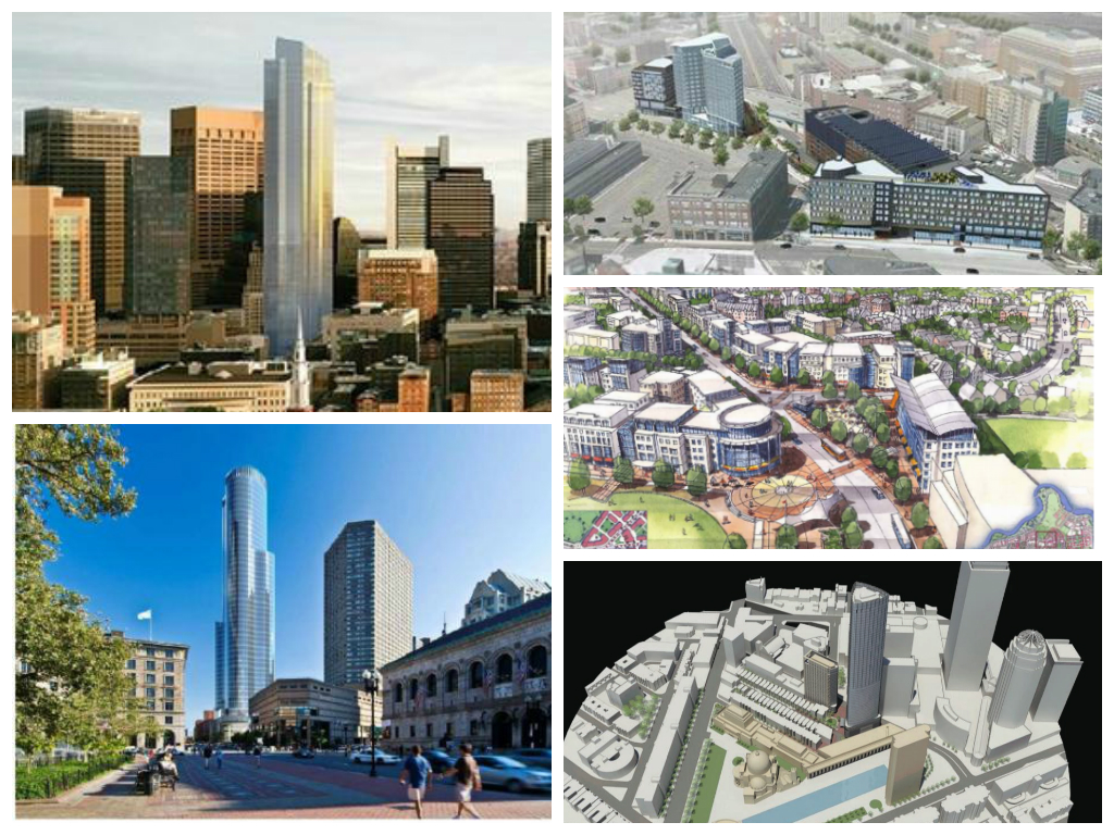 Clockwise from Left: Millennium Tower, Fenway Center, Barry's Corner, Christian Science Plaza, Copley Place