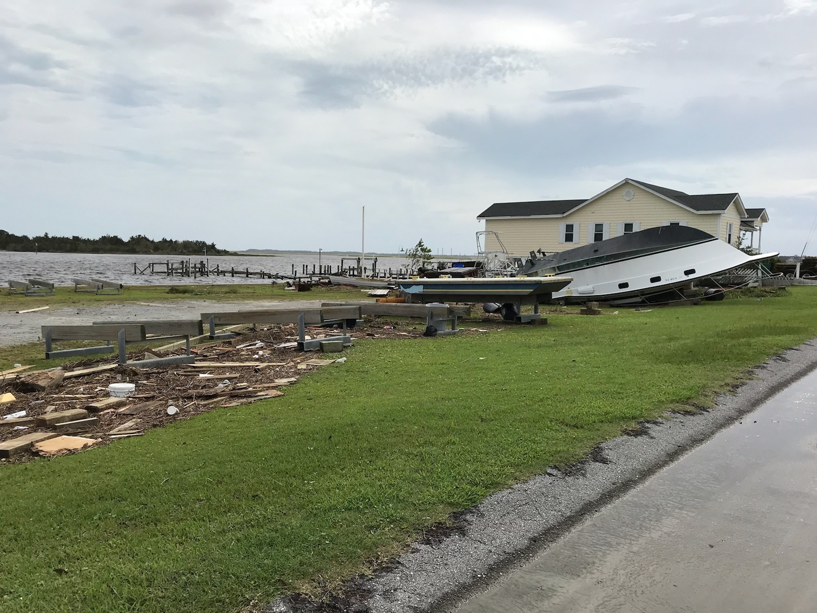  Sep 20, 2018 0 SWANSBORO, N.C. - A boat is beached on land due to the effects of Hurricane Florence in Swansboro, N.C. Sept. 17, 2018. Florence, with its heavy rain and strong winds of over 100 miles per hour, is the biggest storm to hit the Carolinas since Hurricane Floyd in 1999. Private meteorologists estimate the economic loss to be $10-$60 billion in damages. (U.S. Marine Corps photo by Pfc. Nello Miele)