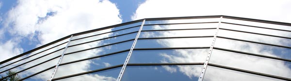Panoramic picture of the passive solar house Heliodome, zooming on the southern facade
