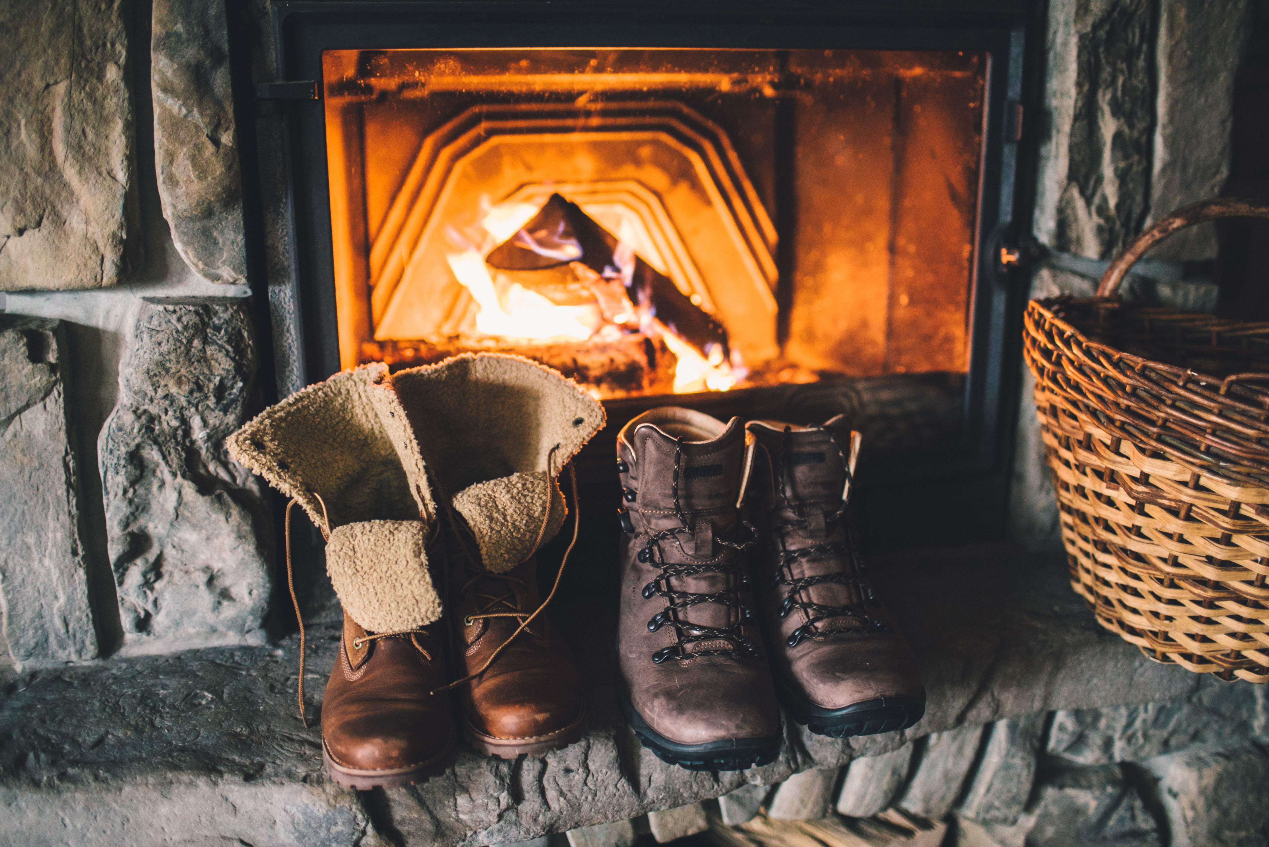 Staying warm by the fireplace in Cape Cod
