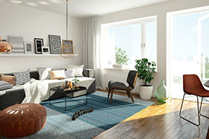 open living room with rug