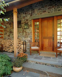 stone entryway wood rack