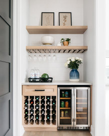 wine glasses, cooler and rack