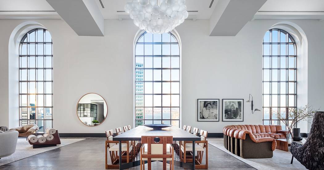 dining area spread with skyline views
