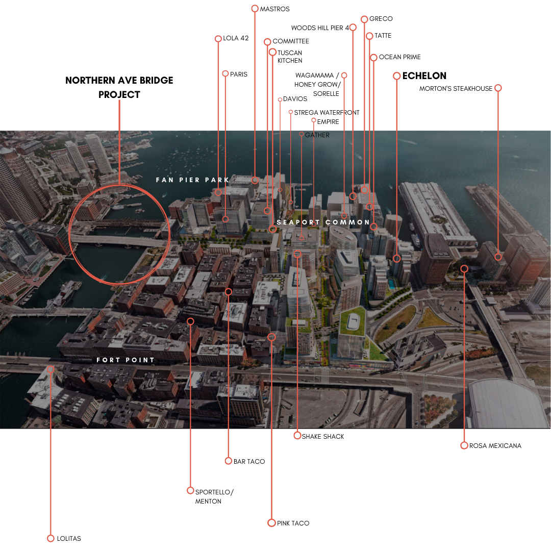 Map of Restaurants Near Echelon Seaport in Boston MA