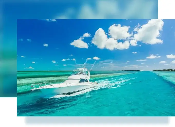 Yacht in channel in the Caribbean