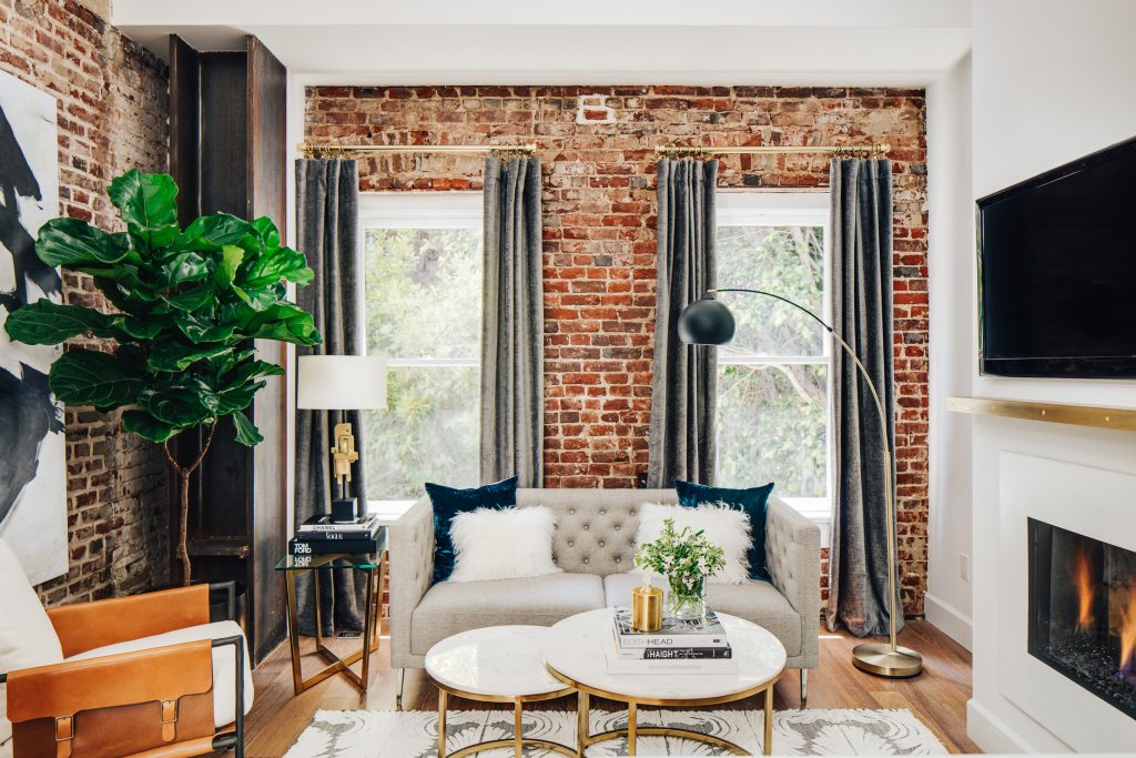 Living Room with Exposed Brick