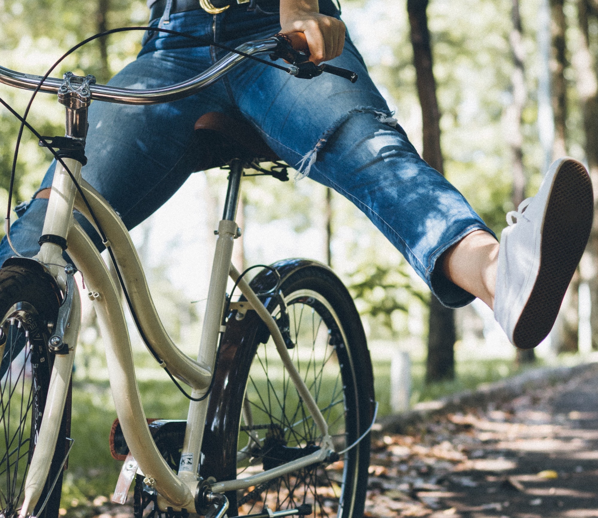 Biking on Trail in Woods