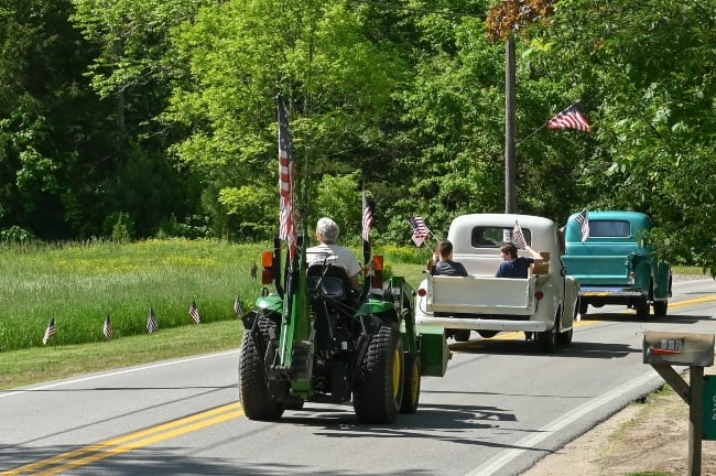 Antique Tractor and Car Parade on Country Road