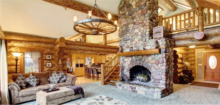 Chimney and living area in luxury home