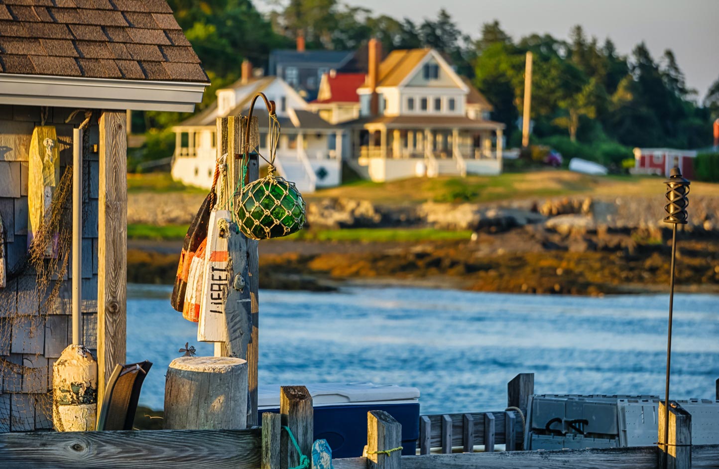 antique buoys on pier