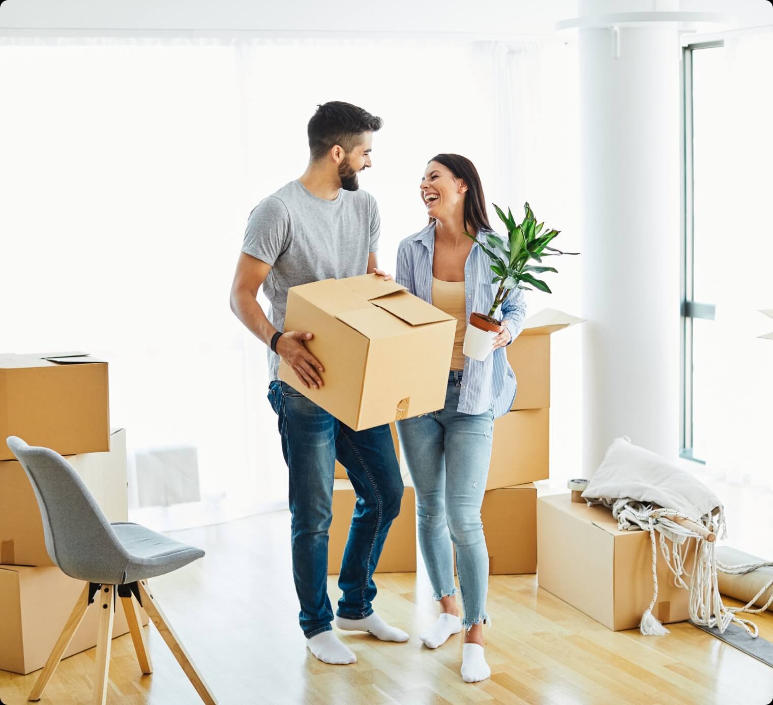 Happy couple visites a house