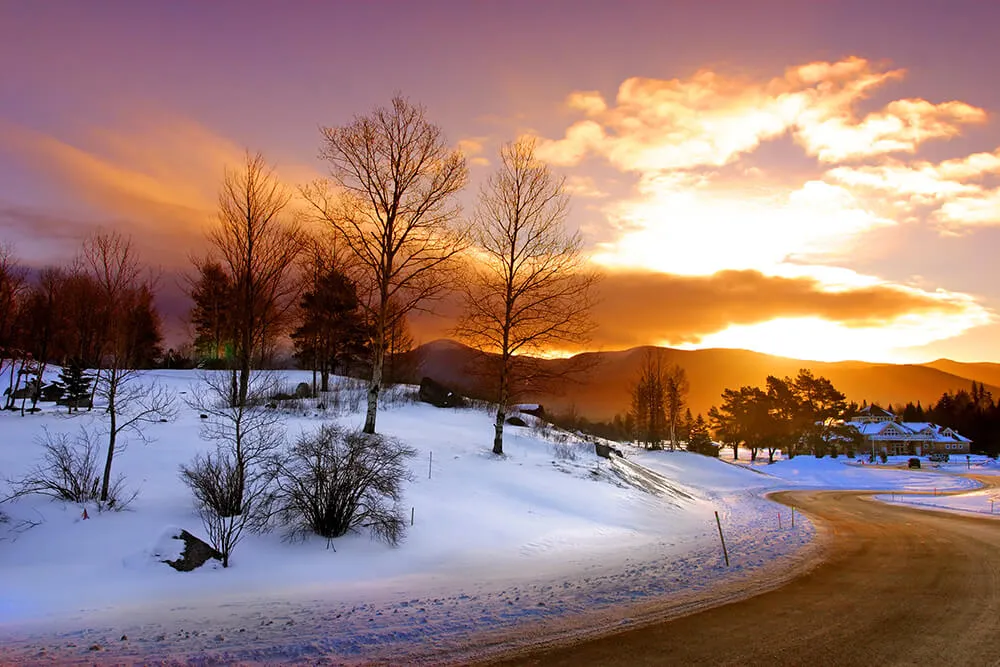 sunset in the snow