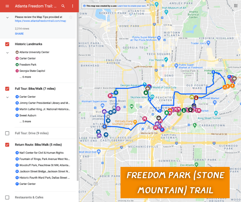 The map route of Freedom Park, Stone Mountain Trail