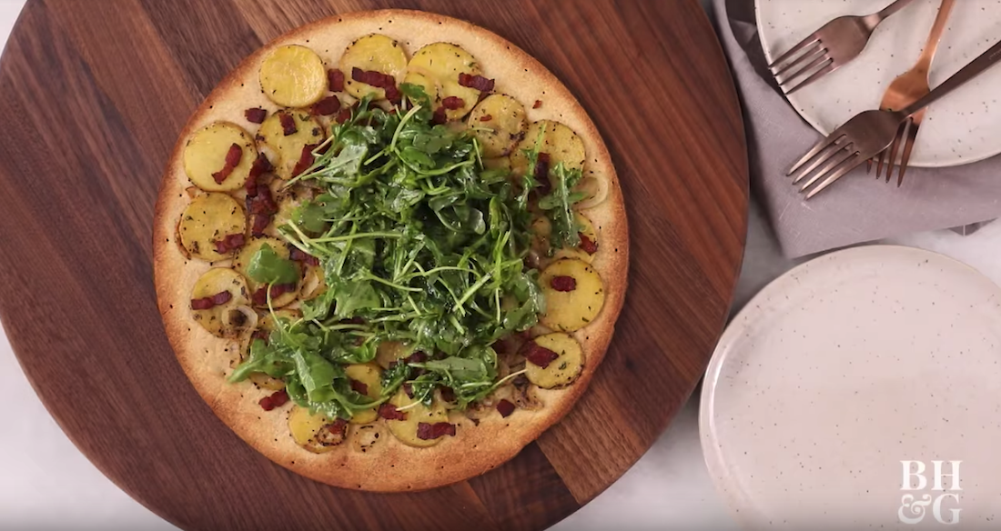 Fast & Fresh Weeknight Dinner: Potato, Bacon, and Arugula Flatbread