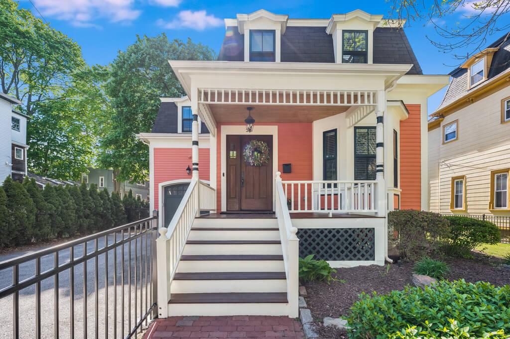 beautiful exterior of a house - stairs with flowers
