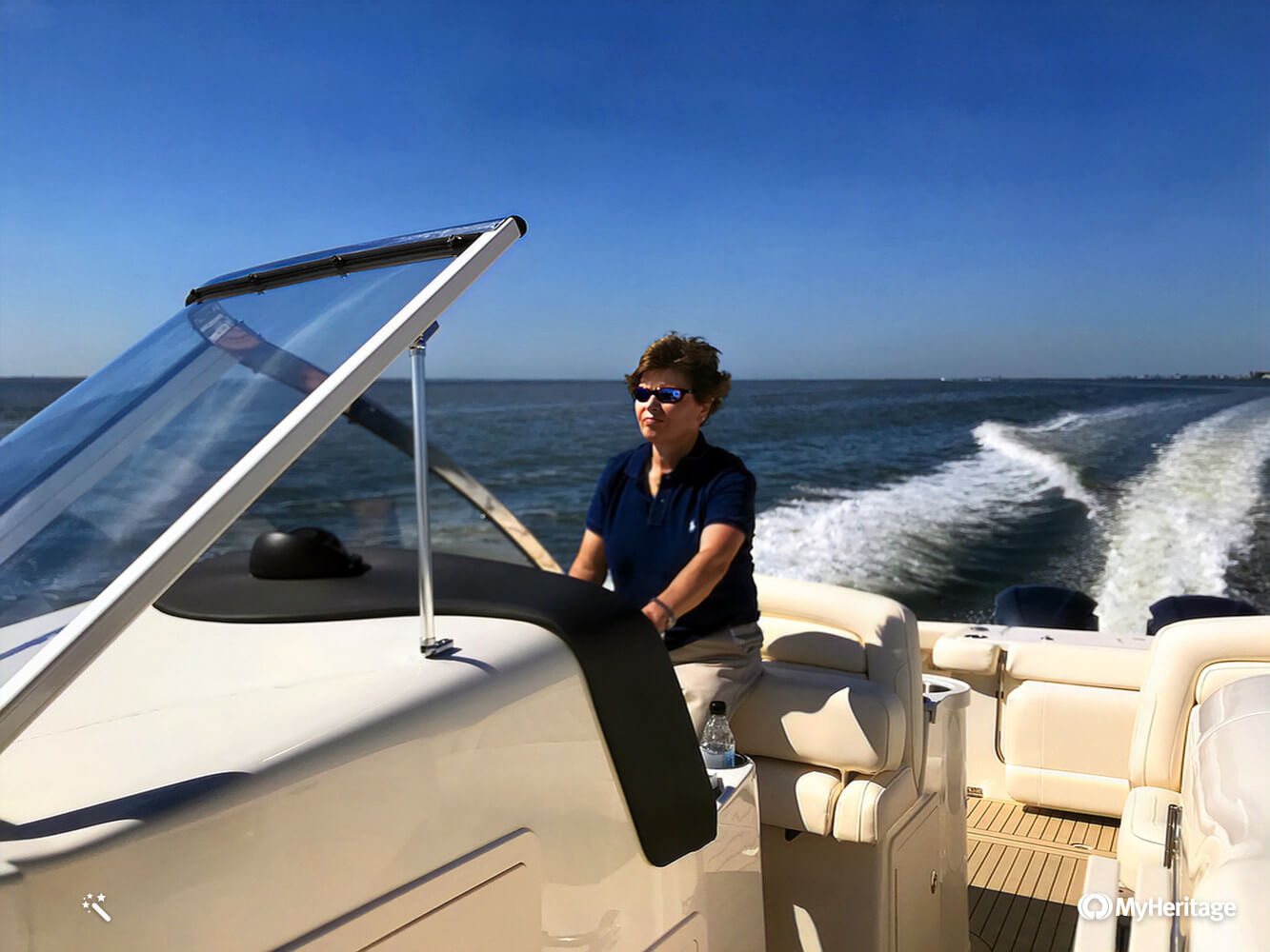 Susan Blauvelt in a boat on Long Beach Island