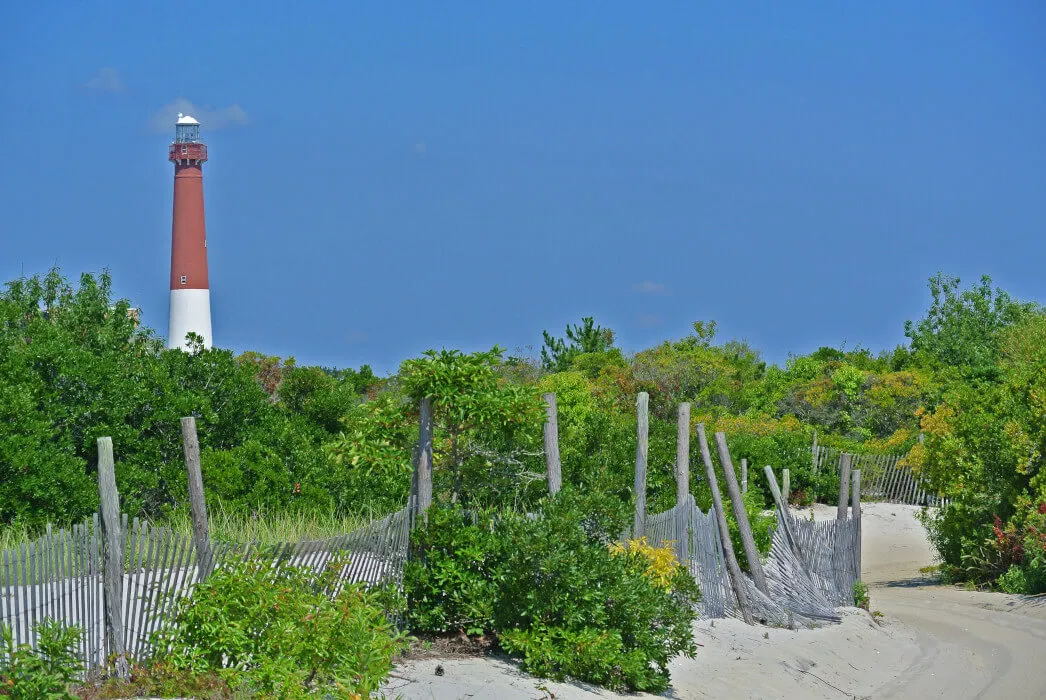 Lighthouse and path to a beach in Barnegat Light, New Jersey