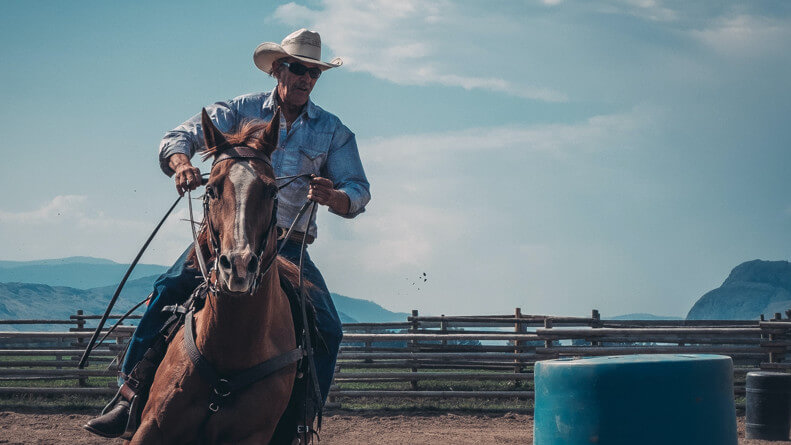 man is horseback riding on rodeo