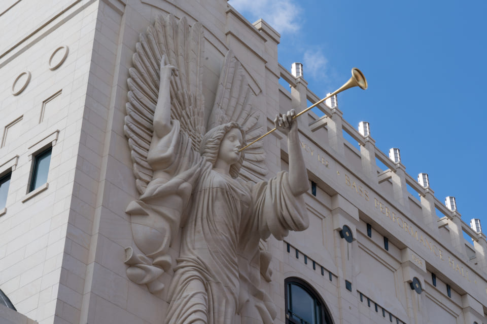 building with sculpture