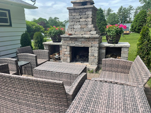 outdoor seating woven furniture with fireplace