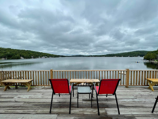 wooden patio with lake view