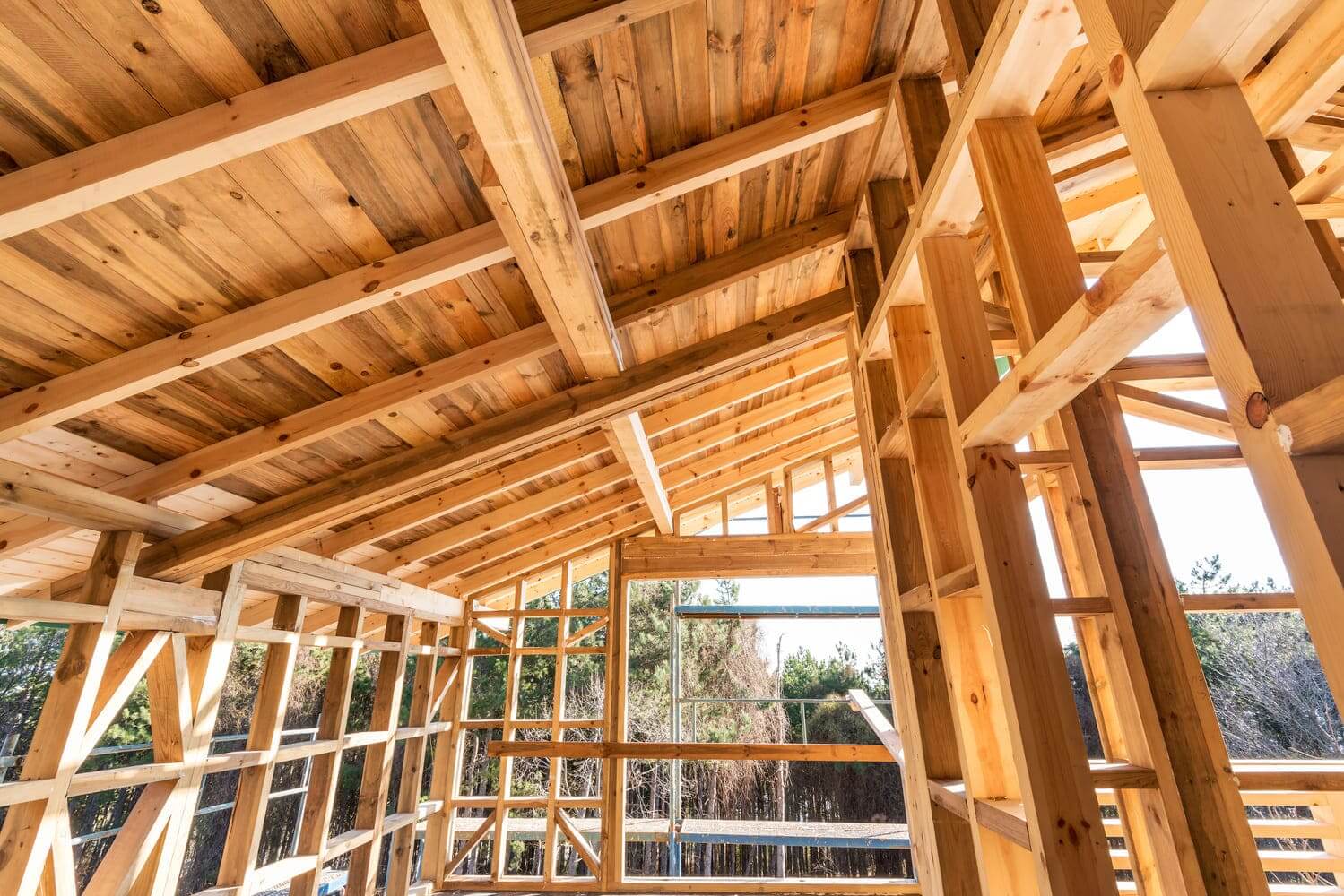 Wooden frame of a new house under construction