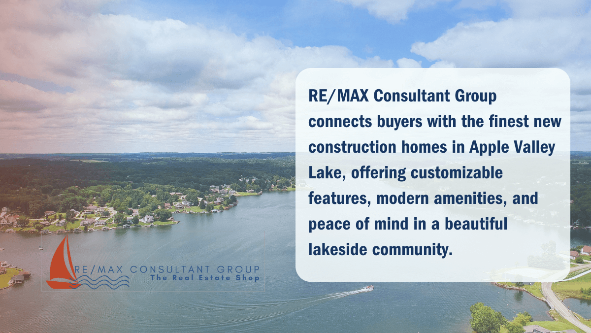  This image highlights waterfront homes for sale at Apple Valley Lake OH, where RE/MAX Consultant Group connects buyers with new construction homes that offer serene lakeside living and modern amenities.