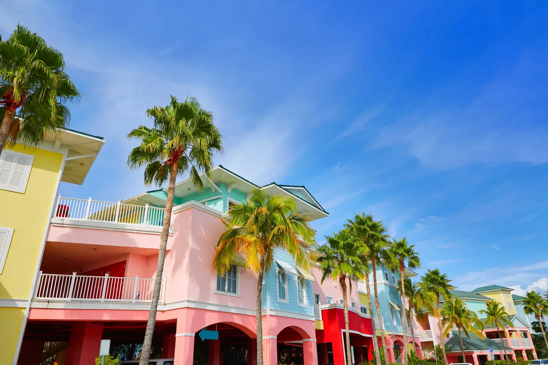 Florida Fort Myers colorful palm trees facades
          