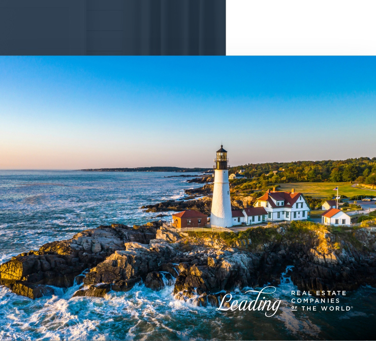 Lghthouse in Maine with Leading real estate companies of the world overlayed on top of it