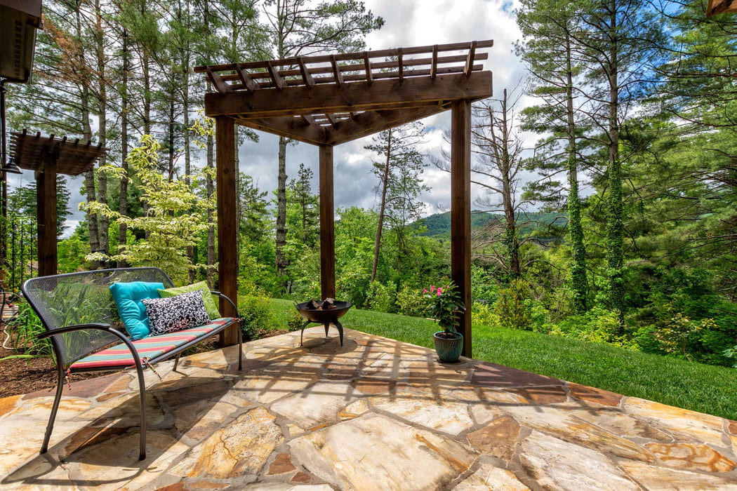 Backyard, land, and pergola