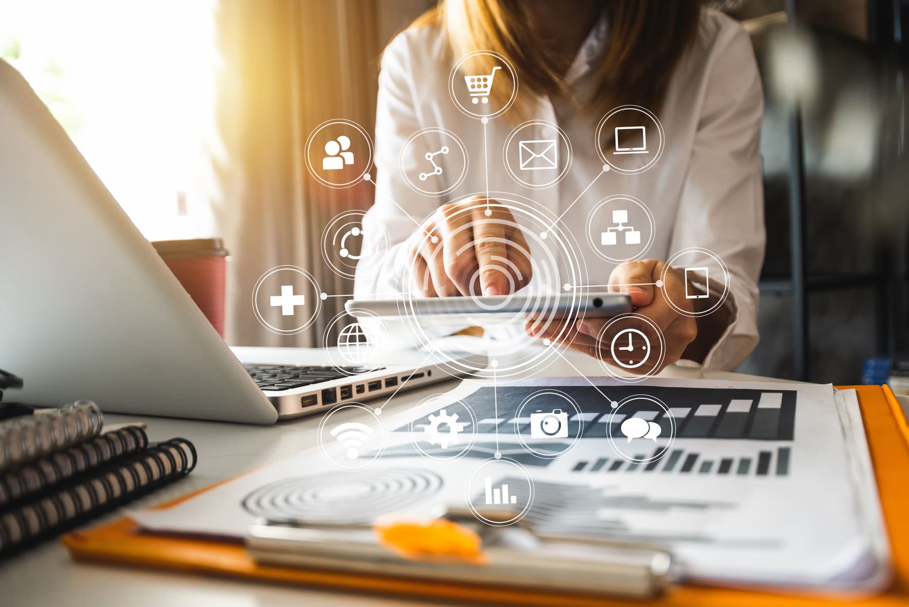 Digital marketing media in virtual screen.