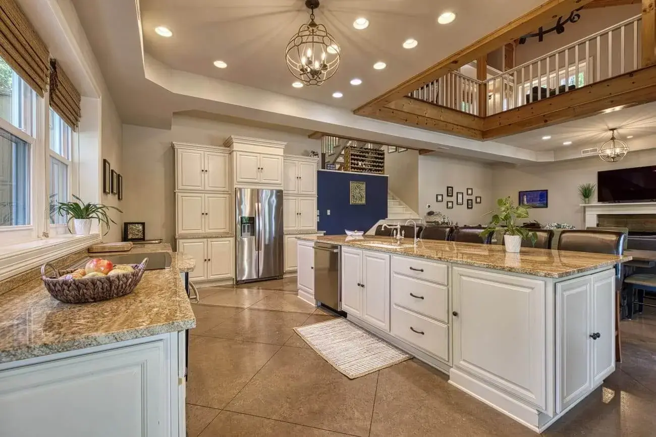 large kitchen and living room