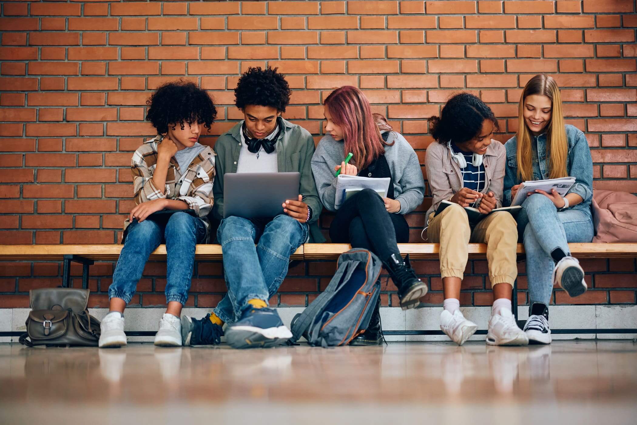 Students studying together at school.