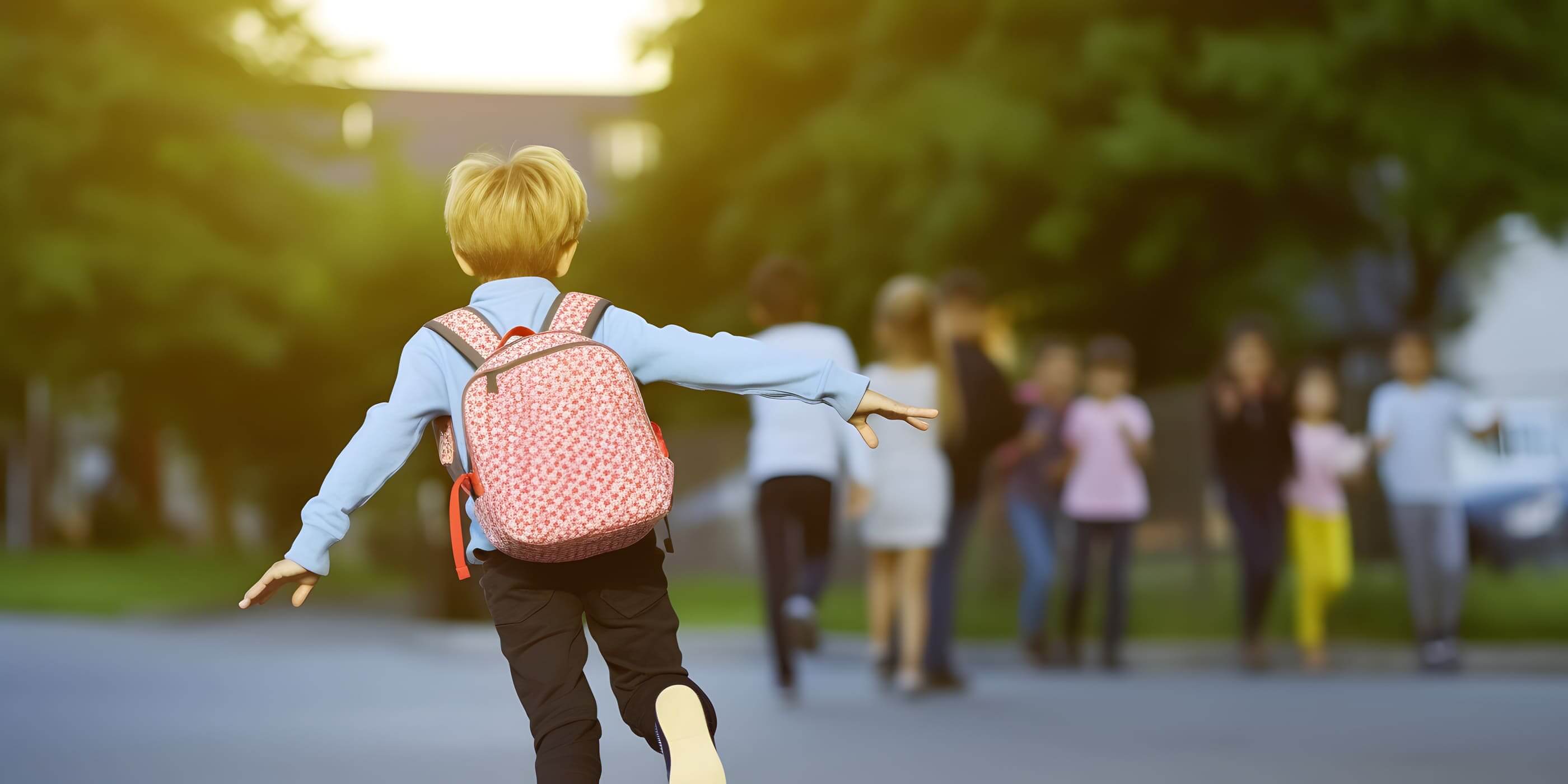 Boy with a backpack going to school.