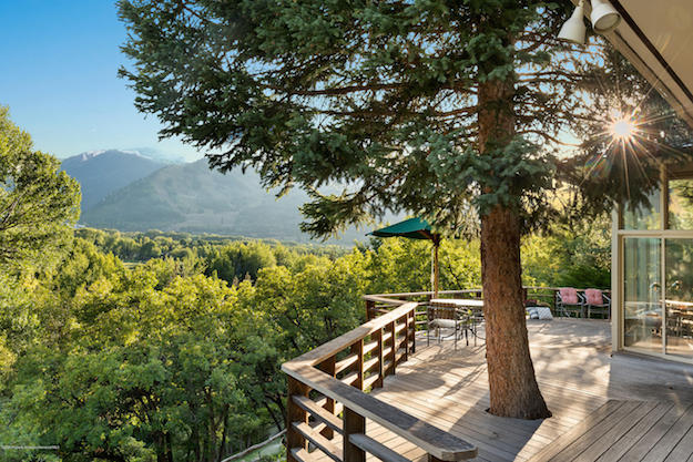 The view from the outdoor deck at 1071 Willoughby Way, Aspen, CO home for sale.