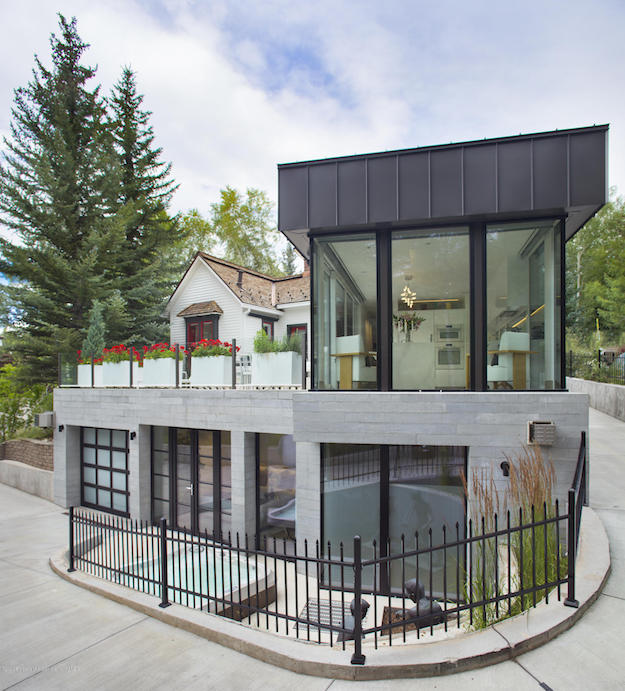 The back addition of 114 Neale Avenue, Aspen, Colorado, with two levels of outdoor living space, listed for sale by Coldwell Banker Mason Morse.
