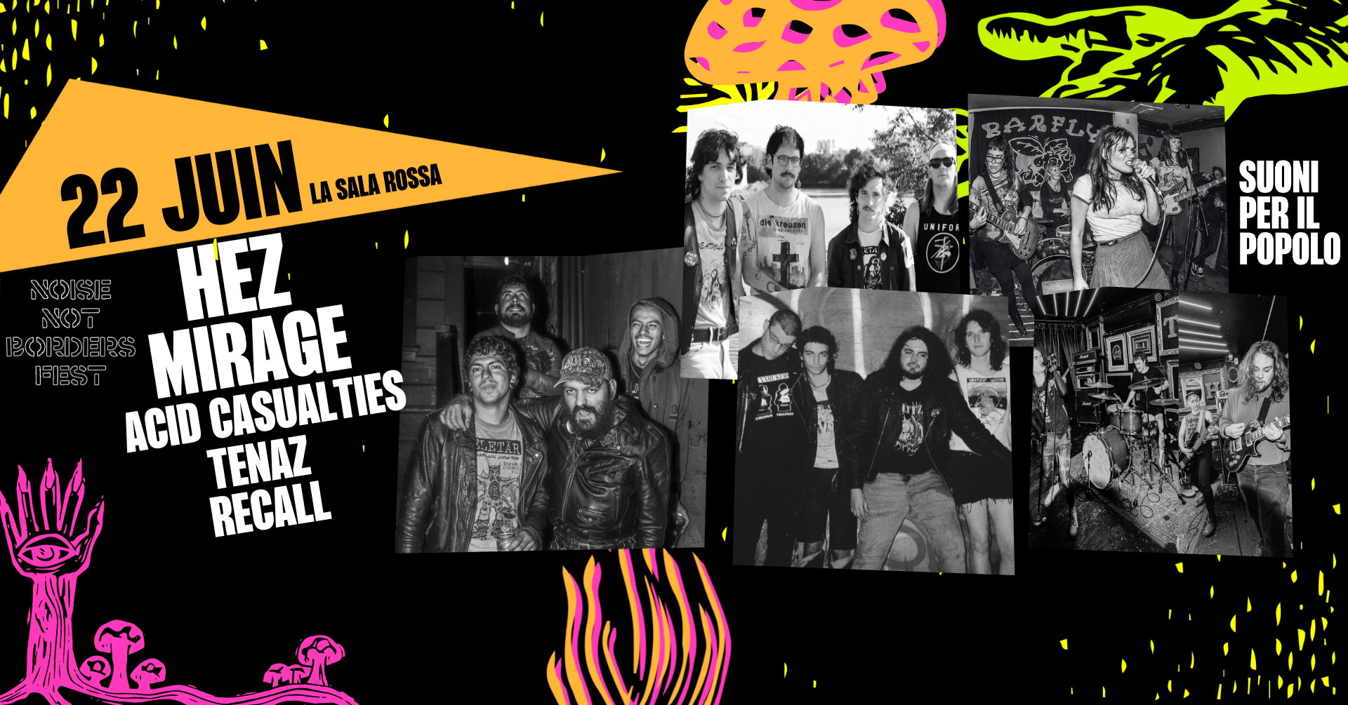 Suoni Per Il Popolo + Noise not Borders présentent: Hez + Mirage + Acid Casualties + Tenaz + Recall Logo