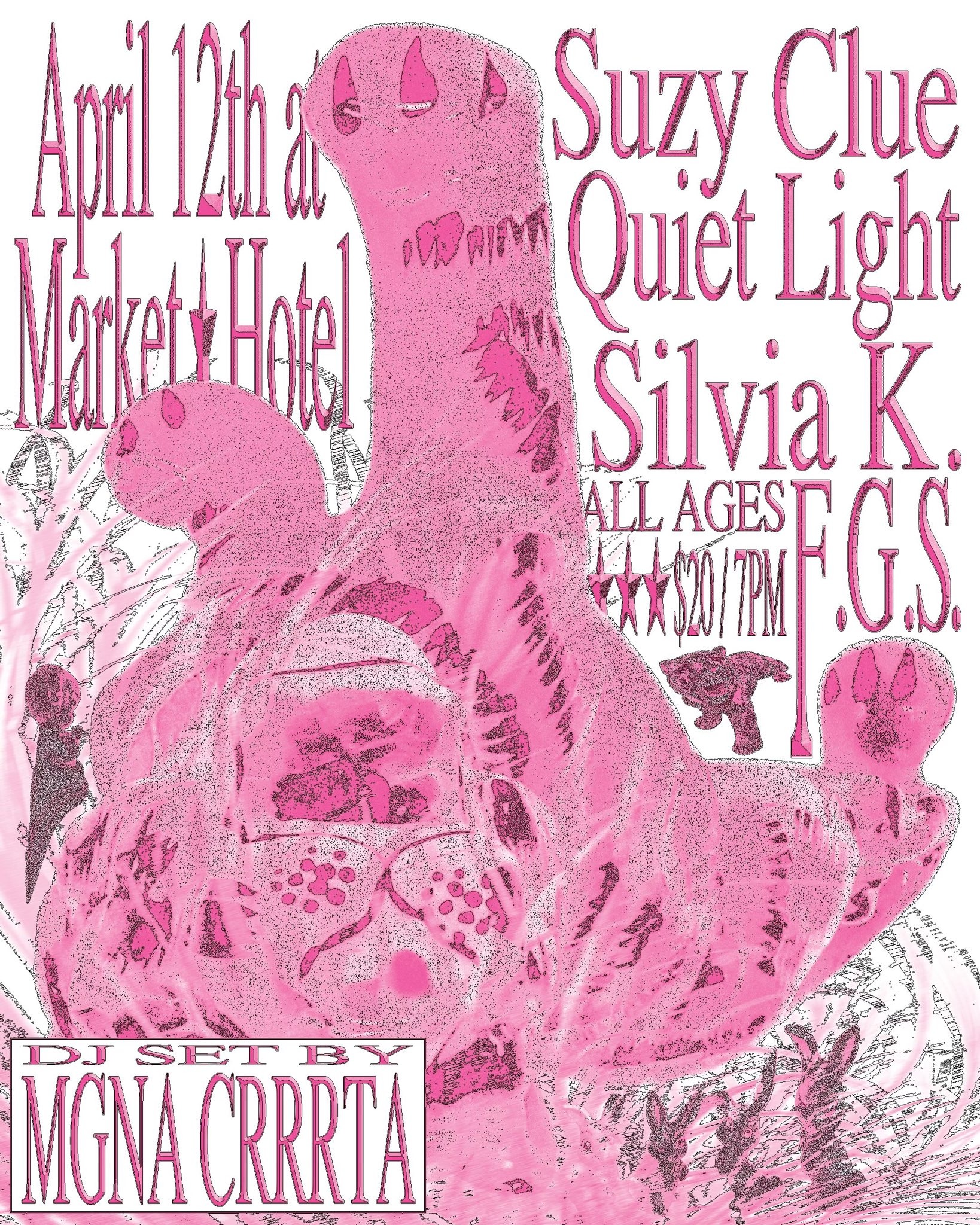 7pm- Suzy Clue, Quiet Light, Silvia K, F.G.S., with  DJ Set by MGNA CRRRTA Logo