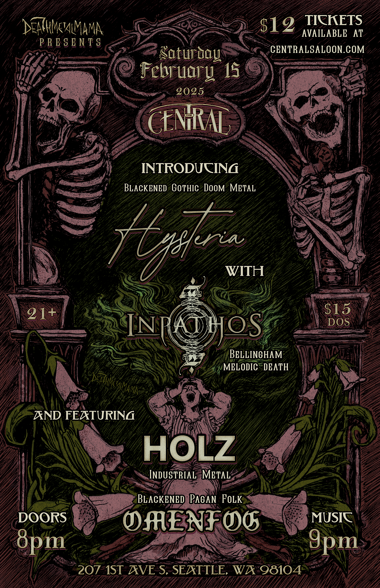 DeathMetalMama presents HYSTERIA ft INPATHOS//HOLZ//OMENFOG Logo