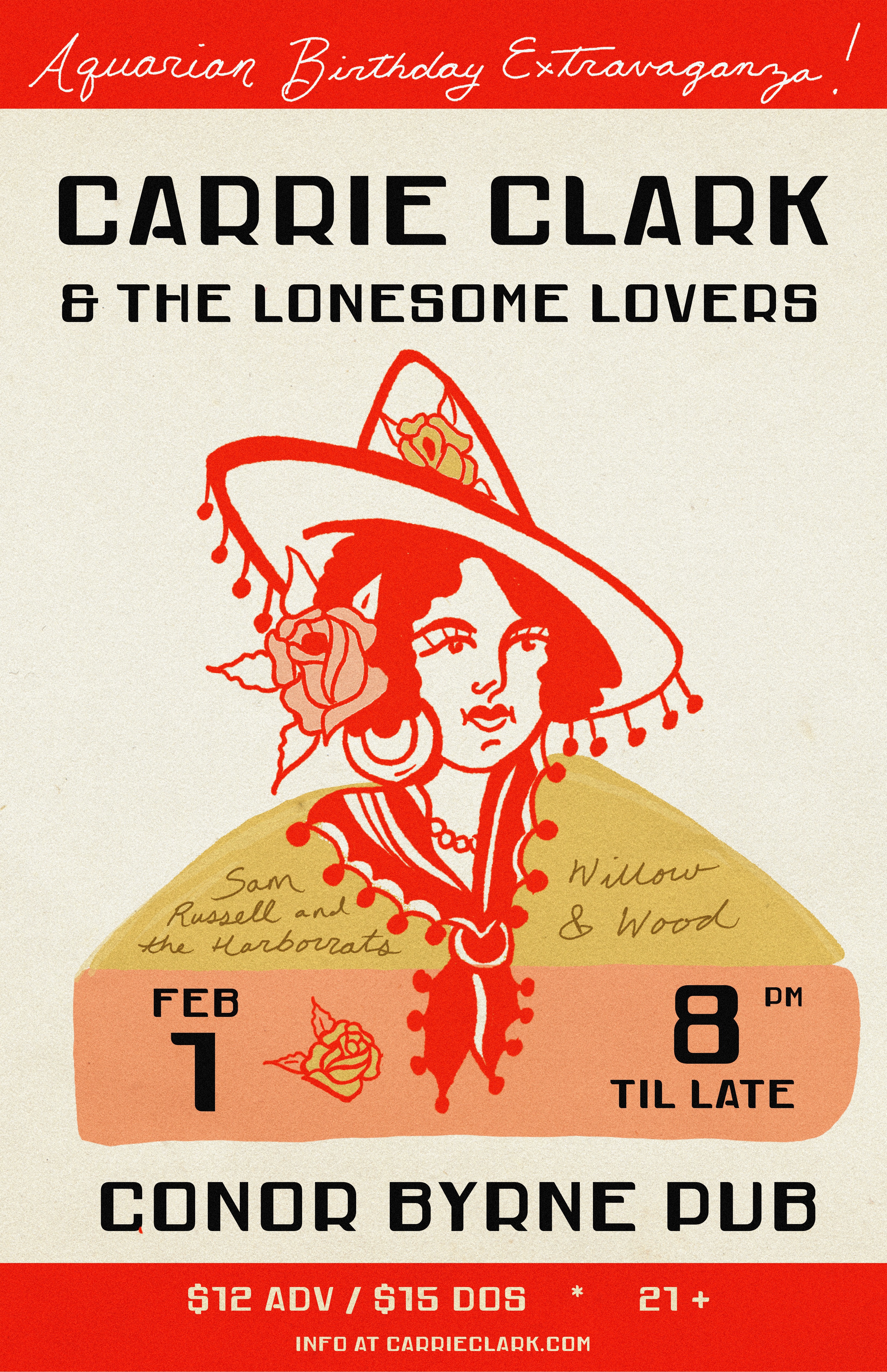 Sam Russell and the Harborrats + Carrie Clark and the Lonesome Lovers + Willow & Wood Logo